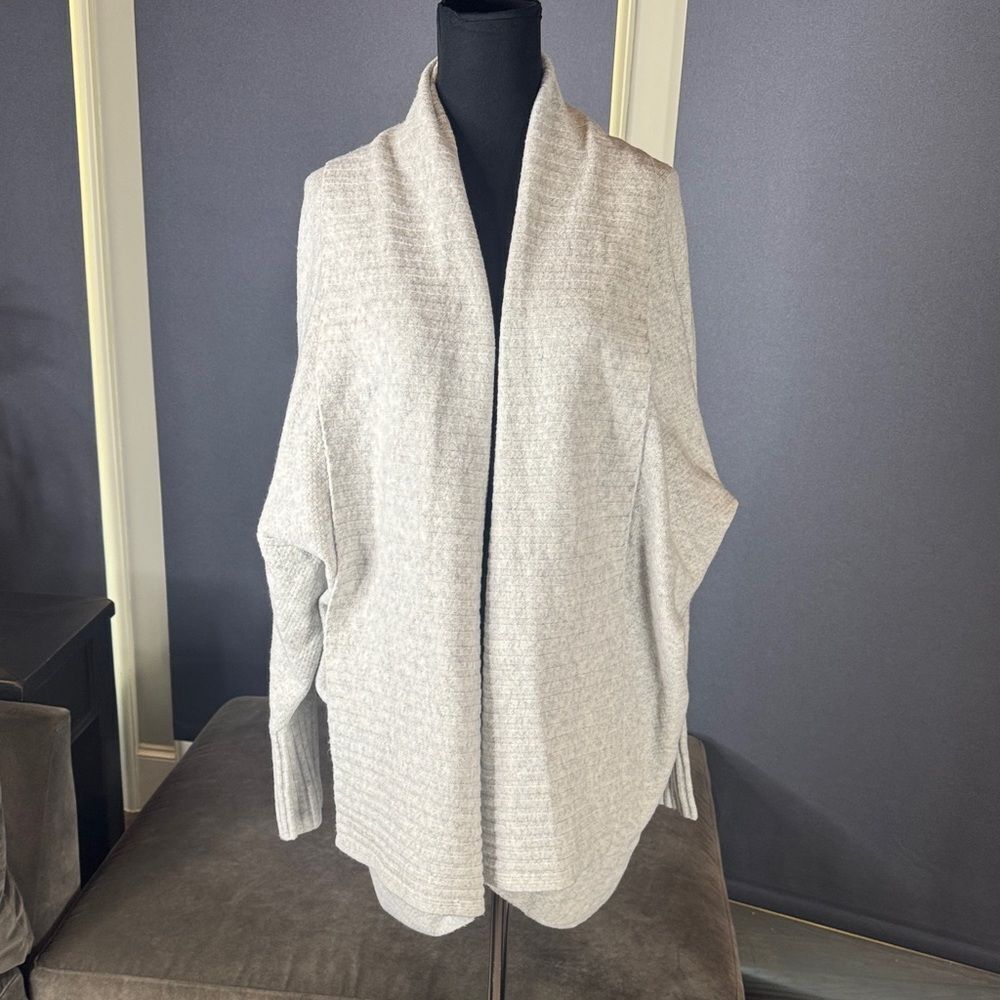 Knox Rose Soft Gray Knit Open Front Cardigan Wide Ribbed Collar Size L NWT